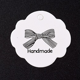 Honeyhandy Paper Gift Tags, Hange Tags, For Arts and Crafts, Bowknot with Word Handmade, White, 30.2x30.2x0.3mm, Hole: 3mm