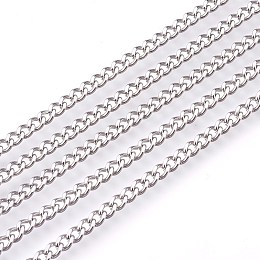 Honeyhandy 201 Stainless Steel Curb Chains, Unwelded, Stainless Steel Color, 3mm