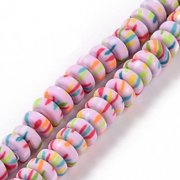 Honeyhandy Handmade Polyester Clay Beads Strand, Abacus, Linen, 6.5~7.5x3~3.5mm, Hole: 1.4~1.8mm, about 111~117pcs/strand, 15.63''~16.14''(39.7~41cm)