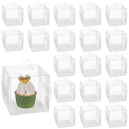 BENECREAT Foldable Transparent Plastic Single Cake Gift Packing Box, Bakery Cake Cupcake Box Container, with Handle and Paper, Square, Clear, Finish Product: 11x11x11cm