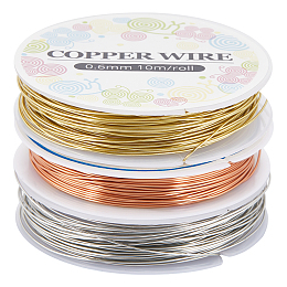 SUNNYCLUE 3 Rolls 3 Colors Copper Jewelry Craft Wire, Round, for Beading Jewelry Craft Making, Mixed Color, 22 Gauge, 0.6mm, about 26.24 Feet(8m)/roll, 1 roll/color