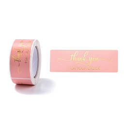 Honeyhandy Hot Stamping Self-Adhesive Paper Gift Tag Youstickers, Rectangle with Word Thank You FOR YOU ORDER, for Party Presents Decorative, Light Coral, 2.9x6x0.01cm