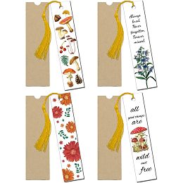 GLOBLELAND 4Set Mushroom Acrylic Pressed Bookmarks Flowers Clear Acrylic Bookmarks Rectangle Book Marker Tags with 4Pcs Tassels for Readers Teachers Graduation Birthday Gift, 120x28mm