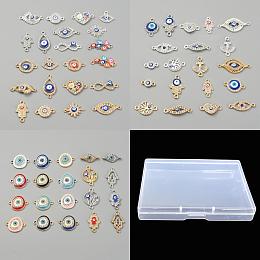 Nbeads Evil Eye Jewelry Making Finding Kit, Including Flat Round & Heart & Infinity & Palm & Leaf Pendants & Charm Connectors, Mixed Color, 13.5~32x7.5~17x2.5~3.5mm, 62Pcs/box