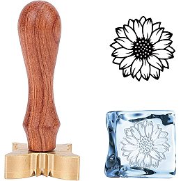 OLYCRAFT Ice Stamp 1.2" Wooden Seal Stamp Wax Seal Stamp Ice Branding Stamp with Removable Brass Head and Wood Handle for Ink Wax and Ice Cubes Making DIY Crafting - Sunflower