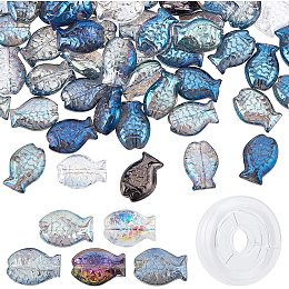 SUNNYCLUE 1 Box Fish Glass Beads Electroplated Glass Fish Beads for Jewelry Making Beading Bracelet Kit Summer Ocean Mermaid Bead Elastic Crystal Thread Necklace Supplies Crafting Mixed Color