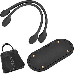 WADORN 2pcs PU Leather Purse Straps with 1pc Crochet Bag Bottom, 16.1" Imitation Leather Sewing Handbag Handles with Holes for Bag Making Knitting Crochet Bag Cushion Pad Nail Protect 9.8x4.9", Black