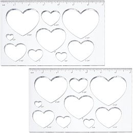 PandaHall Elite 2pcs 9 in 1 Heart Inlay Template Router Stencils Template Acrylic Templates Drawing Scale Ruler Drawing Tool Measuring Tool for School Office Home Supplies Woodworking 7x4.7 inch