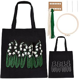 WADORN Canvas Tote Bag DIY Embroidery Kits, Personalized Canvas Bag Cross Stitch Kits with Flower Pattern DIY Crafts Kits for Adults Include Instructions, Embroidery Hoops, Color Threads, Black 2