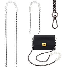 WADORN 2pcs Pearl Bead Purse Chain Strap, 24 Inch Large Imitation Pearl Handbag Chain 47.6 Inch Replacement Crossbody Shoulder Chain Strap Lady's Bag Chain Accessories for Clutch Evening Bag, Gunmetal