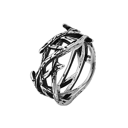 Honeyhandy Titanium Steel Crown of Thorns Finger Ring, Easter Theme Hollow Ring for Women, Antique Silver, US Size 7(17.3mm)