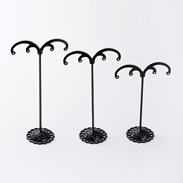 Honeyhandy 3 Pcs T Bar Iron Earring Displays Sets, Bean Sprout Shape Earrings Display Stand, Black, 105x70x35mm, 125x70x35mm, 140x70x35mm, 3pcs/set