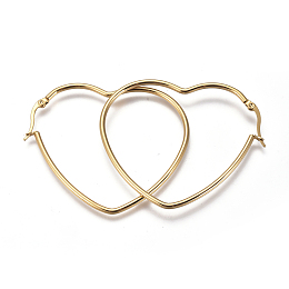 Honeyhandy 201 Stainless Steel Hoop Earrings, with 304 Stainless Steel Pin, Heart, Golden, 55x47x2mm, 12 Gauge, Pin: 0.7mm