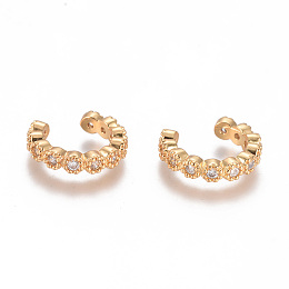 Honeyhandy Golden Plated Brass Micro Pave Cubic Zirconia Cuff Earrings, Long-Lasting Plated, Clear, 14x12.5x3mm