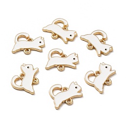 Honeyhandy Alloy Links Connectors, with Enamel, Light Gold, Cat, White, 16x19x1.5mm, Hole: 1.5x1.9mm