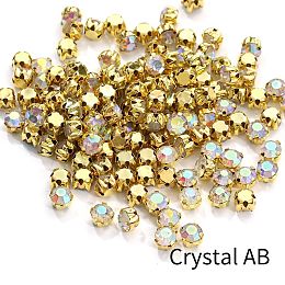 Honeyhandy Flat Round Sew on Rhinestone, Glass Crystal Rhinestone, Multi-Strand Links, with Brass Prong Setting, Crystal AB, 4mm, about 1440pcs/bag