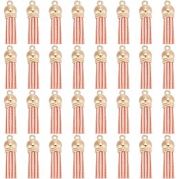 SUNNYCLUE 100Pcs Pink Keychain Tassels Bulk Faux Leather Tassel Pendant Decorations Golden Cap Tassel Charm for Jewelry Making DIY Keychain Earring Necklace Key Rings Charms Crafting Supplies