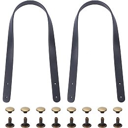 WADORN Leather Bag Strap Replacement, 21.6 Inch Leather Purse Handle Handmade Shoulder Bag Strap Handbag Handle with Rivets DIY Purse Making Supplies, Black