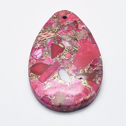 Honeyhandy Natural Silver Line Regalite/Imperial Jasper/Sea Sediment Jasper Pendants, teardrop, Pale Violet Red, 46~47x29x6mm, Hole: 1mm