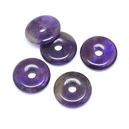 Honeyhandy Natural Amethyst Pendants, Donut/Pi Disc, Donut Width: 12mm, 30x5~7mm, Hole: 6mm