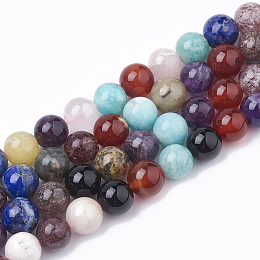 Honeyhandy Natural Mixed Stone Beads Strands, Round, 8mm, Hole: 1mm, about 50pcs/strand, 15.7 inch