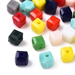 Honeyhandy Opaque Color Faceted Glass Beads, Cube, Mixed Color, 6x6x6mm, Hole: 1.2mm