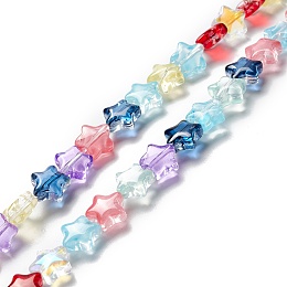 Honeyhandy Transparent Glass Beads Strand, Star, Colorful, 8~8.5x8~8.5x3.5~4mm, Hole: 1mm, about 50pcs/strand, 14.25~15.35 inch(36.2~39cm)