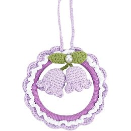 FINGERINSPIRE Car Mirror Hanging Accessories Cute Crochet Lily of The Valley Purple Flower Pendant with Round Frame Handmade Knitted Bellflower Car Decoration with Lanyard for Key Chain Tree Decor