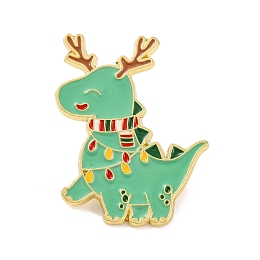 Christmas Theme Dinosaur Enamel Pins, Alloy Brooches for Backpack Clothes, Light Green, 31x25x1mm