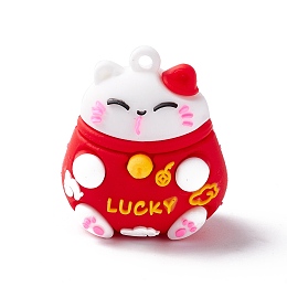 Honeyhandy PVC Cartoon Lucky Cat Doll Pendants, for Keychains, Maneki Neko, Red, 37x32x27mm, Hole: 3mm