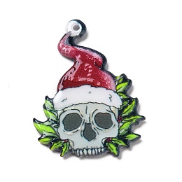 Honeyhandy Printed  Acrylic Pendants, for Christmas, Skull Pattern, 40x30x2mm, Hole: 1.8mm