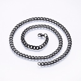 Honeyhandy 304 Stainless Steel Curb Chain Necklaces, with Lobster Claw Clasps, Gunmetal, 22 inch(56cm), 6.5x1.5mm