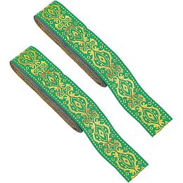 FINGERINSPIRE 2 Roll 15.3 Yards Ethnic Style Jacquard Ribbon Flat with Bronzing Floral Pattern Ribbon Green Embroidery Jacquard Trim Vintage Fabric Sewing Ribbon for Handmade Bag Clothing Decoration