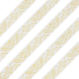 FINGERINSPIRE 20 Yard Vintage Jacquard Ribbon White Jacquard Trim Emobridered Woven Trim 20mm Wide Gold Floral Webbing Ribbon for DIY Clothing Accessories Embellishment Decorations