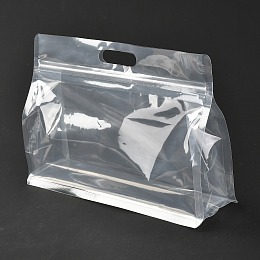 Honeyhandy Transparent Plastic Zip Lock Bag, Plastic Stand up Pouch, Resealable Bags, with Handle, Clear, 19.2x26x0.08cm