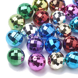 Honeyhandy Color Plated Acrylic Beads, Faceted, Round, Mixed Color, 12mm, Hole: 2mm, about 500pcs/500g