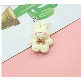 Honeyhandy Resin Pendants, with Iron Loop, Rabbit, Antique White, 26x16x6.5mm, Hole: 2.5mm