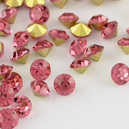 Honeyhandy Glass Pointed Back Rhinestone, Back Plated, Diamond, Rose, 8~8.3mm, about 144pcs/gross