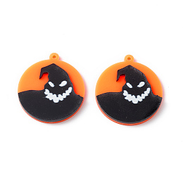 Honeyhandy Opaque Acrylic Pendants, Flat Round Charm, Halloween Theme, Ghost Pattern, 35x31.5x4mm, Hole: 1.6mm