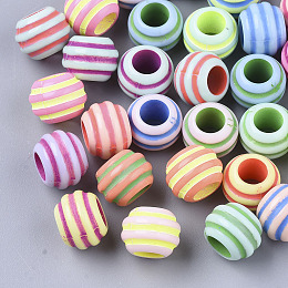 Arricraft Spray Painted Acrylic European Beads, Large Hole Beads, Rondelle with Stripe, Mixed Color, 9.5x7.5mm, Hole: 4.5mm, about 1560pcs/500g