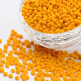 Honeyhandy 8/0 Glass Seed Beads, Round Hole Rocailles, Opaque Yellow, about 3mm in diameter, hole: 0.8mm, about 10000pcs/bag