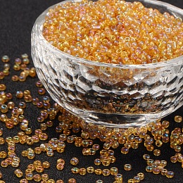 Honeyhandy Round Glass Seed Beads, Transparent Colours Rainbow, Round, Goldenrod, 4mm