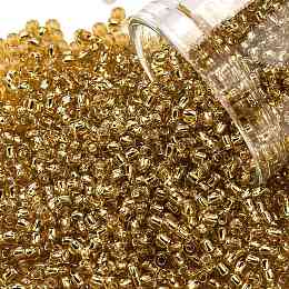 TOHO Round Seed Beads, Japanese Seed Beads, (22B) Silver Lined Medium Topaz, 11/0, 2.2mm, Hole: 0.8mm, about 1110pcs/bottle, 10g/bottle