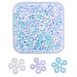 Honeyhandy 3 Colors 8/0 Opaque Glass Seed Beads, Round Hole, Frosted Colours, Round, Light Sky Blue, 3~4x2~3mm, Hole: 0.8mm, about 550~600pcs/color, 1650~1800pcs/box