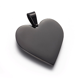 Honeyhandy 304 Stainless Steel Stamping Blank Tag Pendants, Heart, Electrophoresis Black, 25x23.5x1.4mm, Hole: 4x7mm