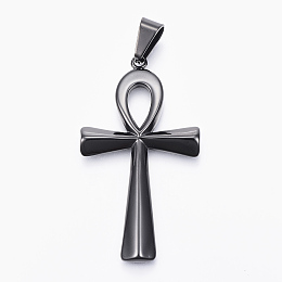 Honeyhandy 304 Stainless Steel Big Pendants, Ankh Cross, Easter, Gunmetal, 64x36x4.5mm, Hole: 6.5mm