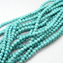 Honeyhandy Natural Howlite Round Beads Strands, Dyed, Faceted, Pale Turquoise, 3mm, Hole: 0.5mm, about 135pcs/strand, 15.74 inch