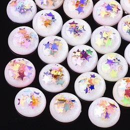 Honeyhandy Resin Cabochons, with Paillette, Dome/Half Round, Creamy White, 12x4~4.5mm