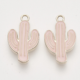 Honeyhandy Light Gold Plated Alloy Pendants, with Enamel, Cactus, Pink, 21x12.5x1.5mm, Hole: 1.8mm