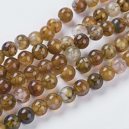 Honeyhandy Natural Dragon Veins Agate Beads Strands, Dyed, Round, Olive, 6mm, Hole: 1mm, about 32pcs/strand, 7.5 inch